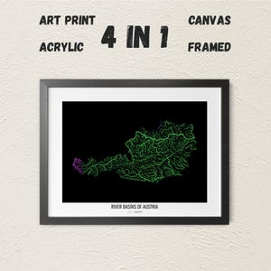 Austria - River basin map, rainbow colours - Wall Art