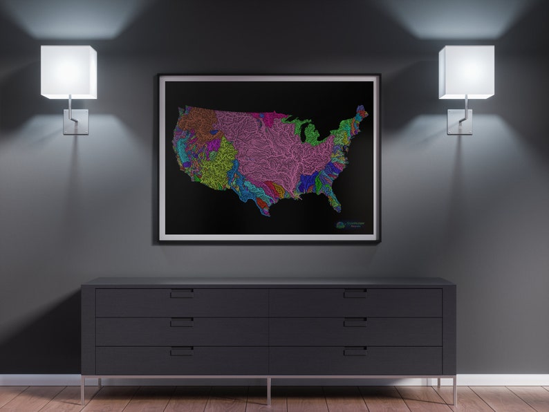 River basins of the US in rainbow colours high resolution image 1