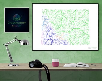 River basins of Wyoming in rainbow colours (high resolution digital print) map print, wall art, poster map, home decor, wall decor, gift