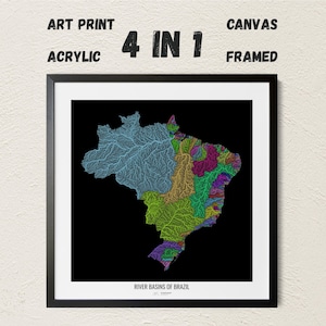 Brazil - River basin map, rainbow colours - Wall Art