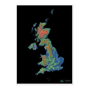 Großbritannien - Höhenkarte, schwarz - Fine Art Print