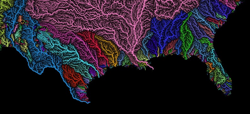 River basins of the US in rainbow colours high resolution image 3
