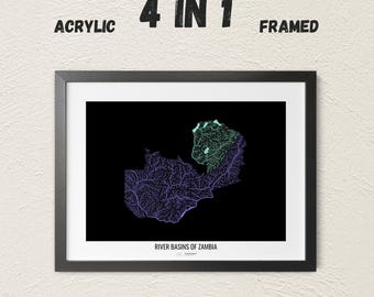 Zambia - River basin map, pastel colours - Wall Art