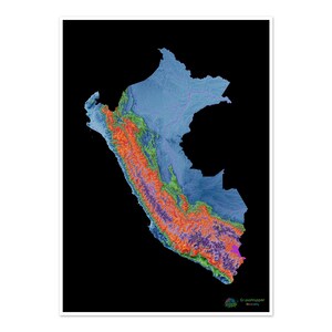 Peru - Höhenkarte, schwarz - Fine Art Print