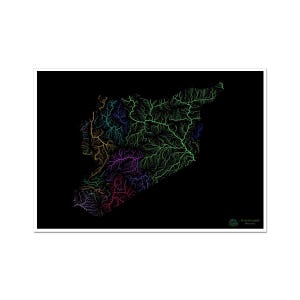 Syrie - Carte du bassin hydrographique, arc-en-ciel sur noir Impression artistique