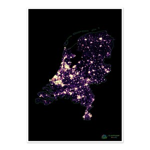 Pays-Bas - Carte thermique de la densité de population - Impression artistique