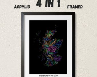 Scotland - River basin map, rainbow colours - Wall Art