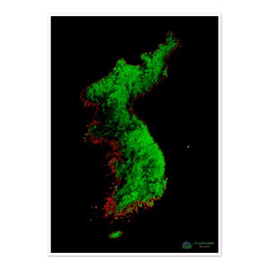 Korea - Waldbedeckungskarte - Fine Art Print