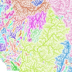 River basins of the US in rainbow colours high resolution digital print map print, wall art, poster map, home decor, wall decor, printable image 3