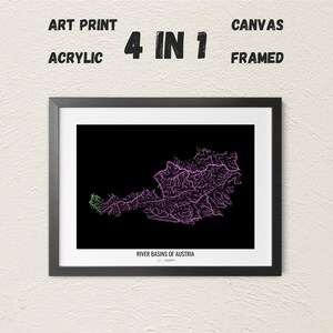 Austria - River basin map, pastel colours - Wall Art