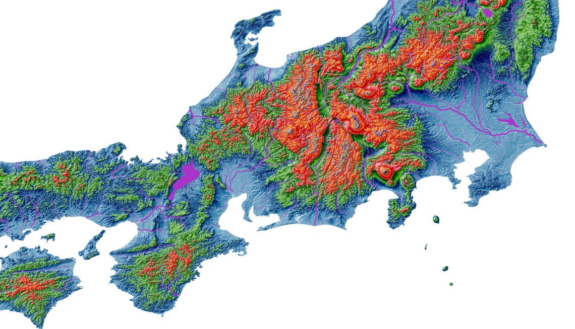 Elevation map of Japan high resolution digital print map Etsy