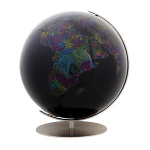 Globe illuminé pour le bassin fluvial en noir - Bassins versants du monde - Cadeau de fin d'études pour la retraite - Décoration artisanale Columbus pour bureau de direction