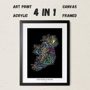 The island of Ireland - River basin map, pastel colours - Wall Art