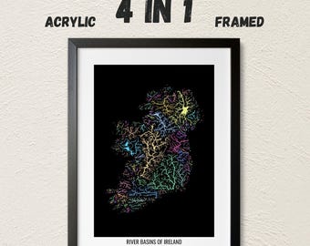 The island of Ireland - River basin map, pastel colours - Wall Art