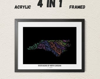 North Carolina - River basin map, pastel colours - Wall Art