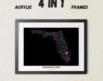 Florida - River basin map, rainbow colours - Wall Art