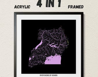Uganda - River basin map, pastel colours - Wall Art