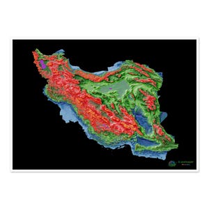 Iran - Höhenkarte, schwarz - Fine Art Print