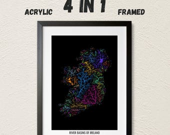 The island of Ireland - River basin map, rainbow colours - Wall Art