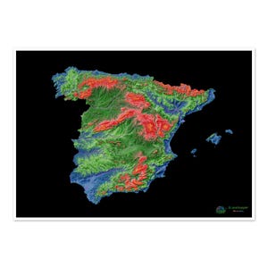 Spanien - Höhenkarte, schwarz - Fine Art Print