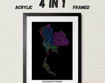 Thailand - River basin map, rainbow colours - Wall Art