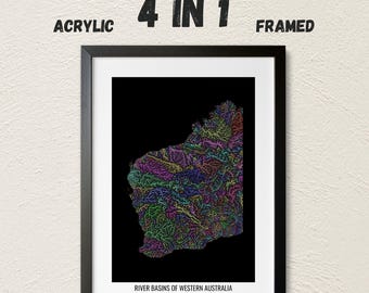 Western Australia - River basin map, pastel colours - Wall Art