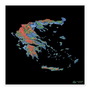 Griechenland - Landkarte, schwarz - Fine Art Print