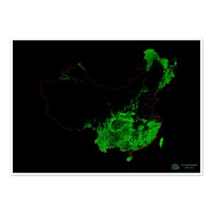China und Taiwan - Waldbedeckungskarte - Fine Art Print