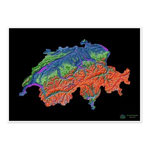 Suisse - Carte des reliefs, noir - Impression d'art