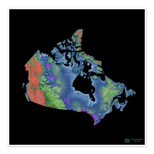 Canada - hoogtekaart, zwart - Kunstdruk