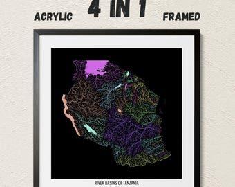 Tanzania - River basin map, pastel colours - Wall Art