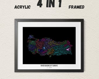 Turkiye - River basin map, rainbow colours - Wall Art