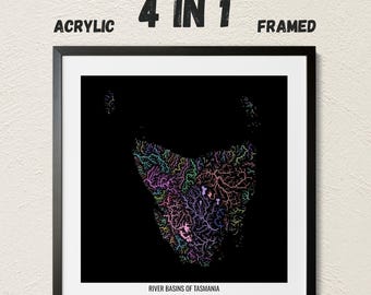 Tasmania - River basin map, pastel colours - Wall Art