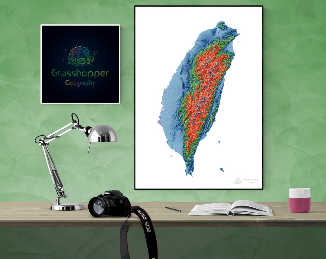 Elevation Map of Taiwan high Resolution Digital Print, Map Print, Wall