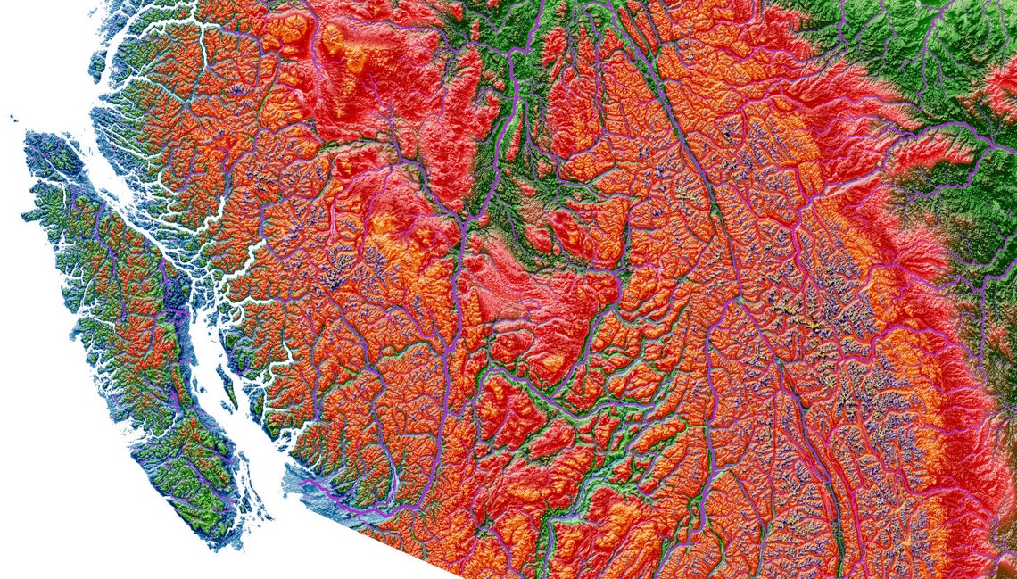Elevation Map of Canada high Resolution Digital Print, Map Print, Wall