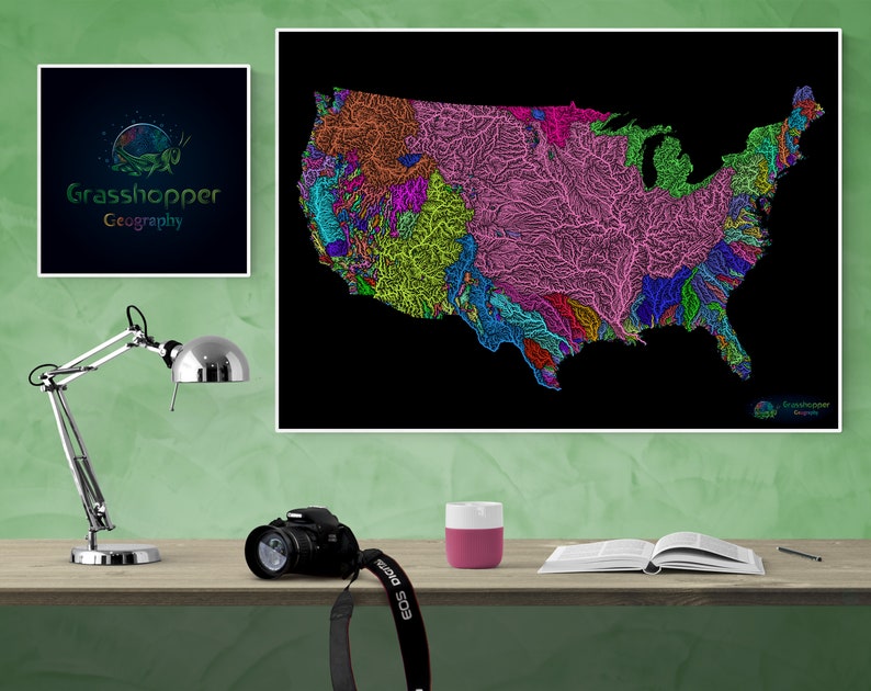 River basins of the US in rainbow colours high resolution image 0