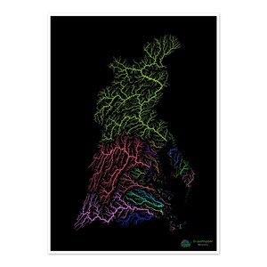 The Chesapice Bay - Flusslandkarte, Regenbogen auf schwarz - Fine Art Print