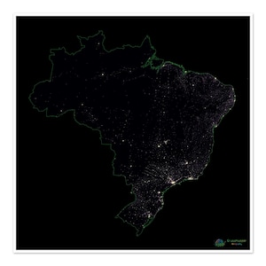 Brasil - Mapa de calor da densidade populacional - Impressão de belas artes