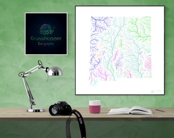 River basins of New Mexico in rainbow colours (high resolution digital print) map print, wall art, poster map, home decor, wall decor, gift