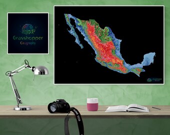 Elevation map of Mexico (high resolution digital print), map print, wall art map, poster map, printable, home decor, gift, wall decor