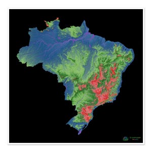 Brasilien - Höhenkarte, schwarz - Fine Art Print