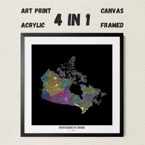 Canada - Carte des bassins hydrographiques, couleurs pastel - Art mural