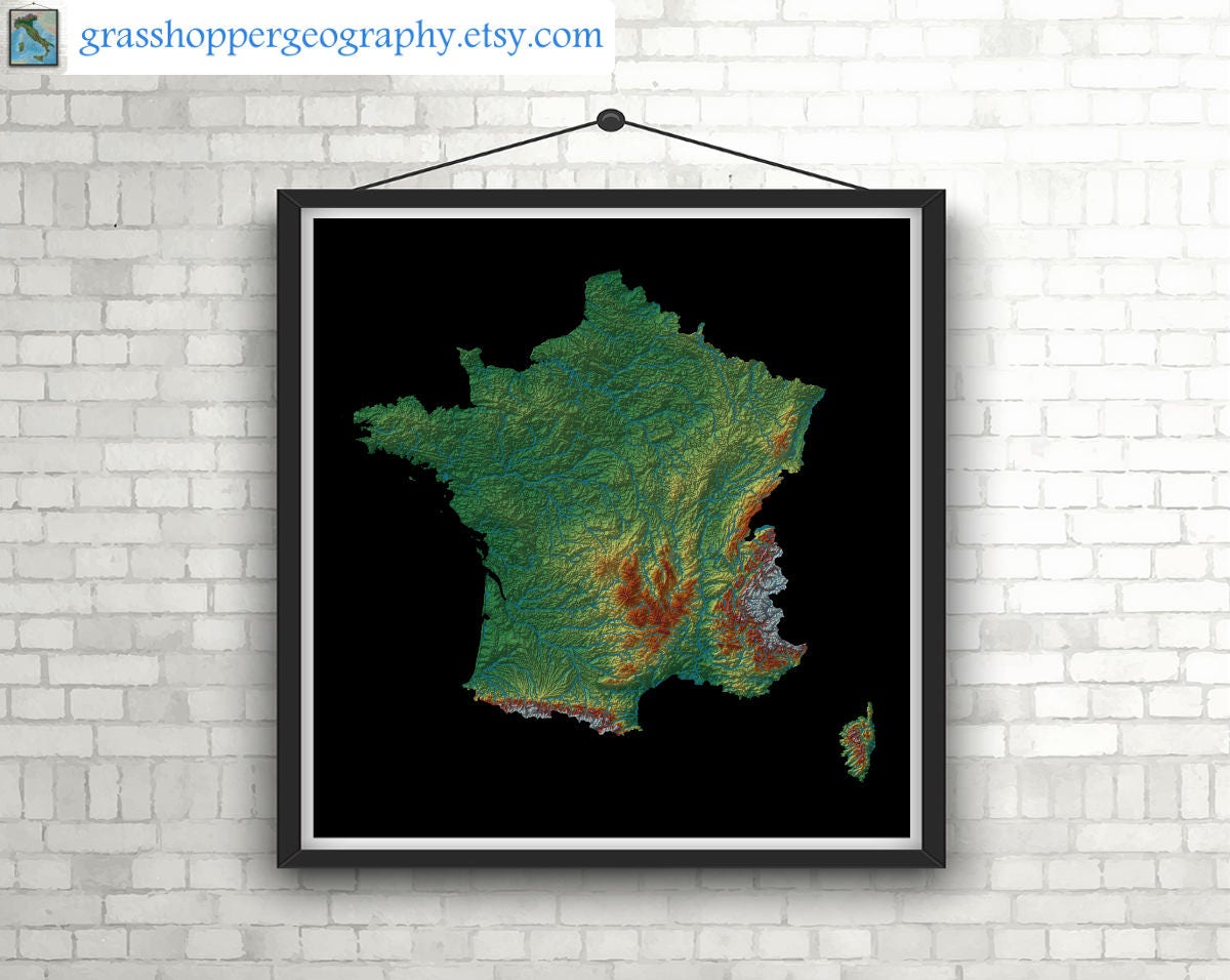 France elevation map high resolution digital print map Etsy