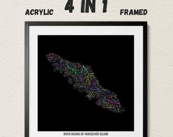 Vancouver Island - River basin map, pastel colours - Wall Art