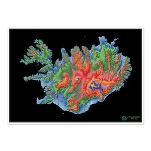 Islande - Carte de l'altitude, noir - Impression d'art
