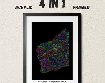 Western Australia - River basin map, rainbow colours - Wall Art