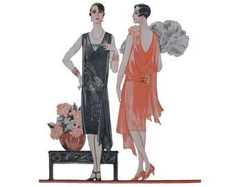 2 feminine 1920's evening dresses, ready-made printable patterns