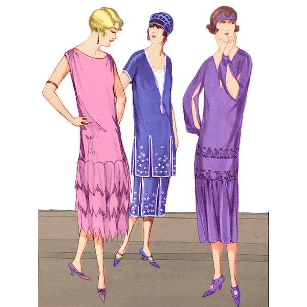 Lot de trois belles robes des années 20, motifs imprimables prêts à l'emploi