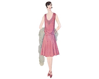 An elegant 1920's evening dress, ready-made printable pattern + embroidery pattern