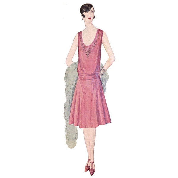 An elegant 1920's evening dress, ready-made printable pattern + embroidery pattern